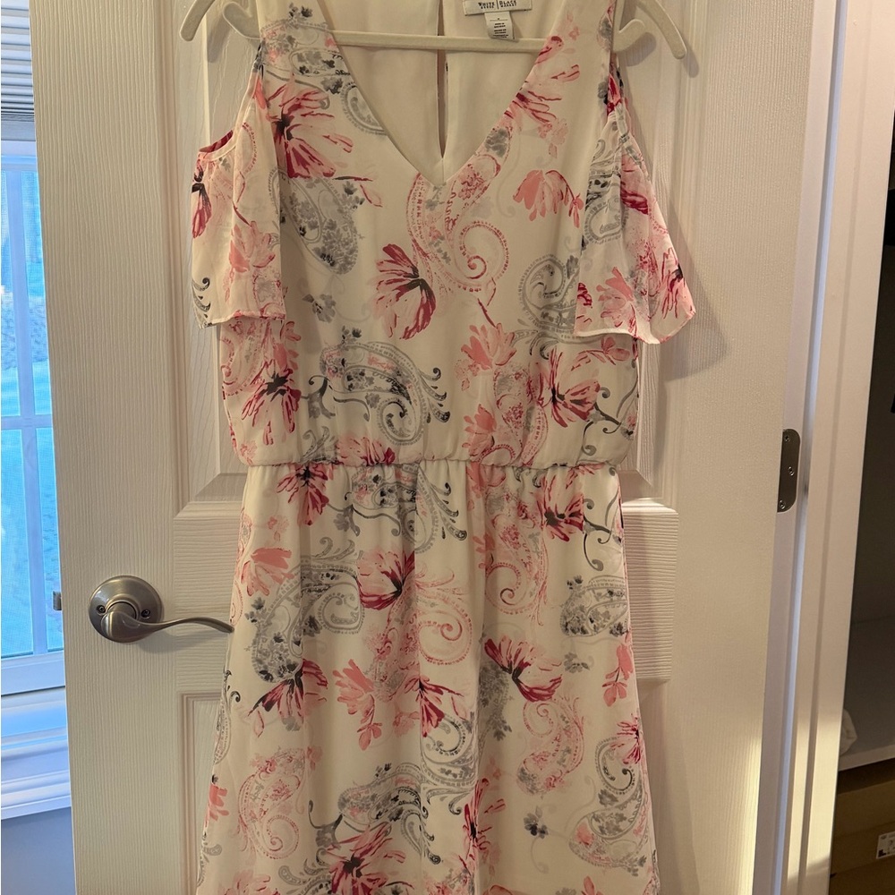 White House Black Market Floral Midi Dress - Pink and Black on Cream